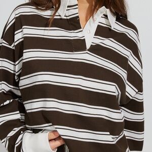 Garage Striped Rugby Polo in Brown and White